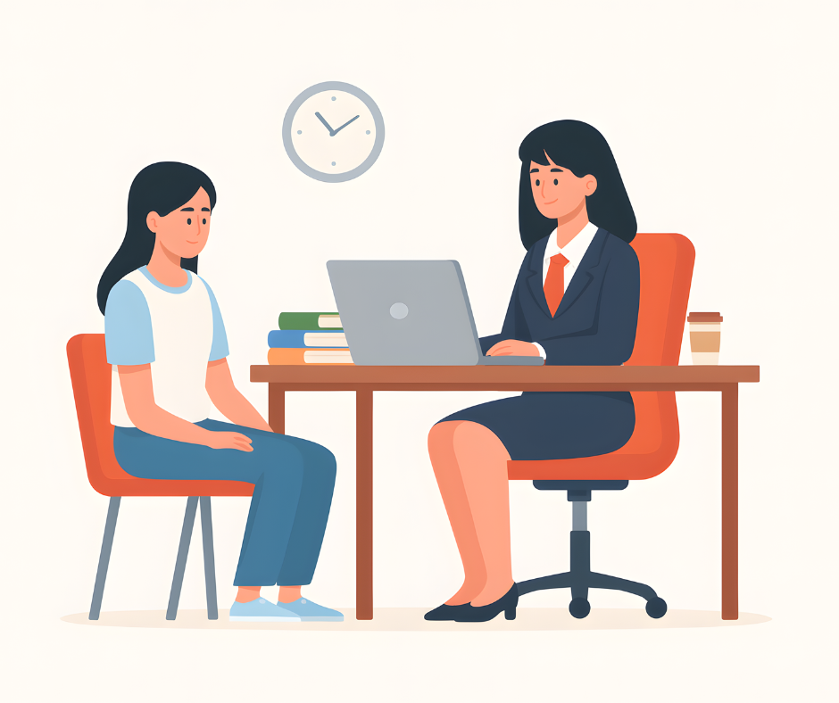 Conseillère académique en rendez-vous avec un étudiant